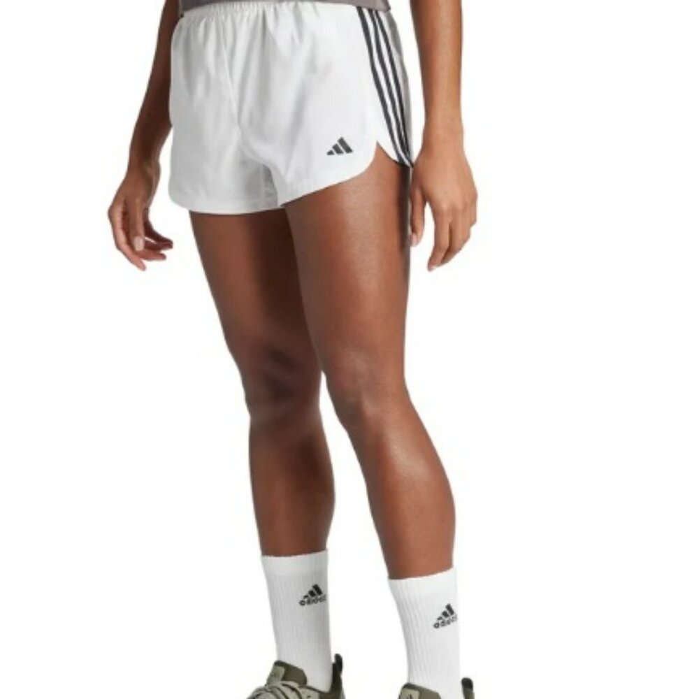 adidas White Athletic Shorts with Black Stripes